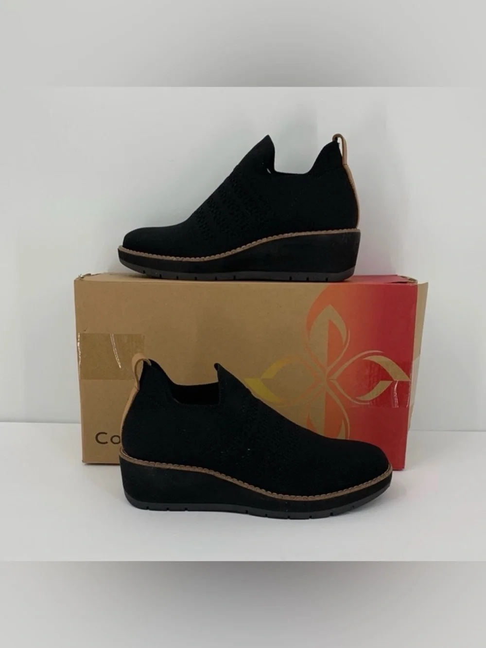 Comfortiva Fields slip-on knit wedge platform loafer comfort black women new 7.5